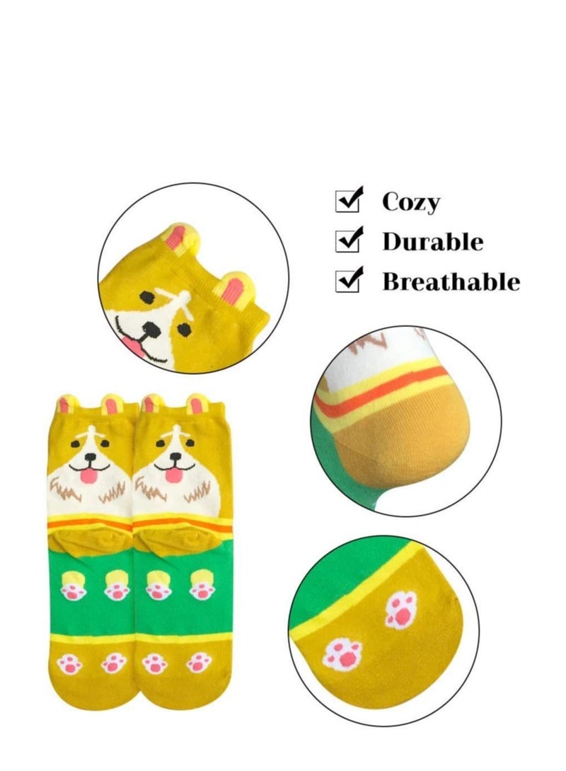 Cute Animal Socks for Women Girls 5 Pairs, Funny Dog Socks and Cool 100% Cotton Art Painting Cat Socks Women Casual Crew Socks Funny Lovely Pattern - Image 5
