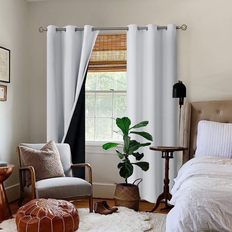 BGment Thermal Insulated 100% Blackout Curtains for Bedroom with Black Liner  Double Layer Full Room Darkening Noise Reducing Grommet Curtain (42 x 84 Inch  Greyish White  2 Panels) - Image 2