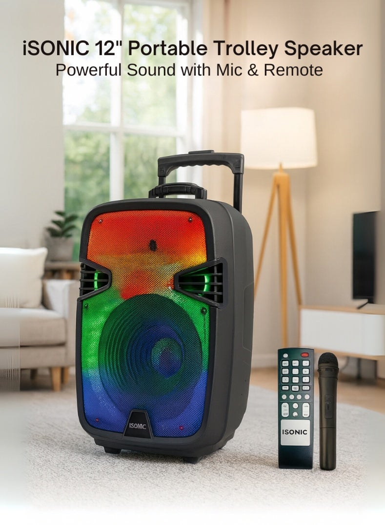 iSONIC IS484 12″ Trolley Bluetooth Speaker with 30W Subwoofer, TWS Function, Wireless Mic & Remote, Rechargeable Portable Party Speaker for Indoor & Outdoor Entertainment - Image 5
