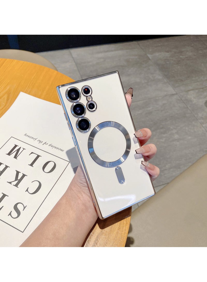 Classic Plating Magnetic Magsafe Wireless Transparent Clear Case for Samsung Galaxy S22 Ultra Silver