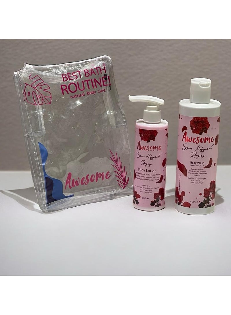 AWESOME BAG S. ROSES (Body Wash 500ML+LOTION 250ML)+MAKEUP BAG - Image 1