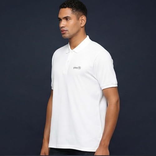 playR Men's Adult Lifestyle Solid Base Polo T-Shirt - DRIVENT Lightweight, Breathable Polo Neck Tee for Training, Sports, Office, Travel, Gym Comfortable All Season White - Image 2