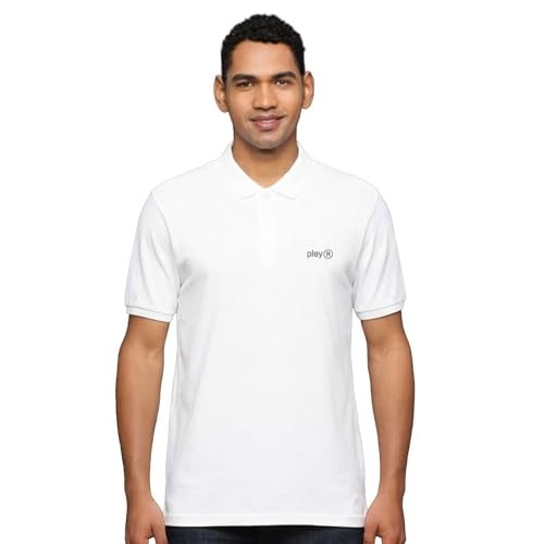 playR Men's Adult Lifestyle Solid Base Polo T-Shirt - DRIVENT Lightweight, Breathable Polo Neck Tee for Training, Sports, Office, Travel, Gym Comfortable All Season White - Image 1