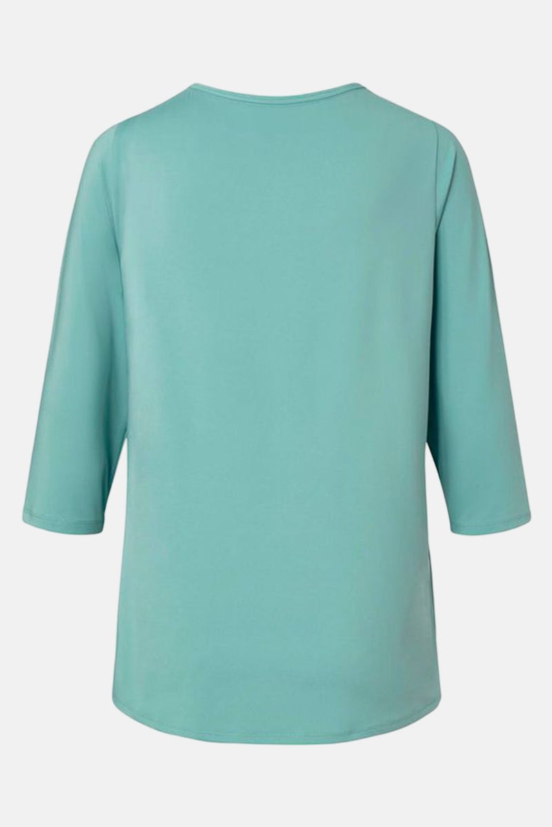 Tchibo Women Regular Fit 3/4 Sleeves Functional Top, Mint Green - Image 3