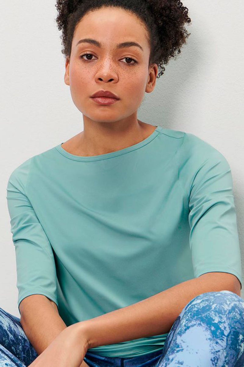 Tchibo Women Regular Fit 3/4 Sleeves Functional Top, Mint Green - Image 1