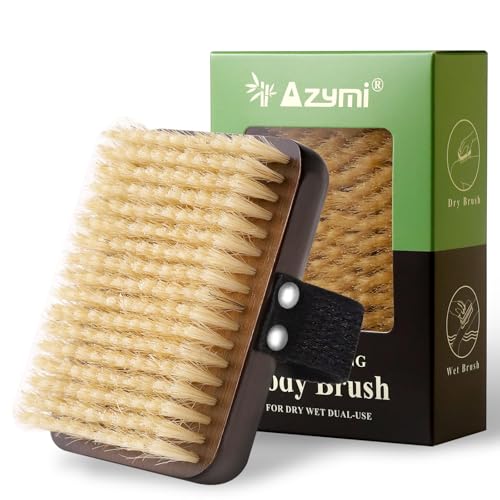 Azymi Dry Brushing Body Brush, Azymi Shower Brush for Body Natural Thick Bristles Exfoliates Dead Skin, Detoxifies, Improves Blood Circulation- Spa-Grade Dual Use Dry& Wet Brush 1-Pack - Image 1