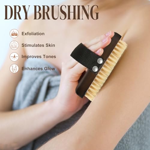 Azymi Dry Brushing Body Brush, Azymi Shower Brush for Body Natural Thick Bristles Exfoliates Dead Skin, Detoxifies, Improves Blood Circulation- Spa-Grade Dual Use Dry& Wet Brush 1-Pack - Image 4