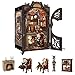 Fsolis Book Nook Kit Cat DIY Miniature Dollhouse Kit 3D Wooden Puzzles for Adults 108 Pieces Bookshelf Diorama Mini Building House Gift for Women Readers Book Lovers Count Cats Study - Image 3