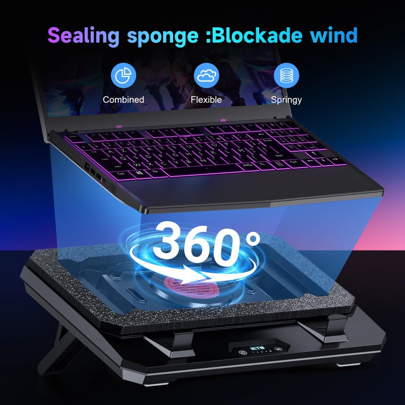 IETS GT300 Upgraded Laptop Cooling Pad with Adjustable Stand, Turbo Boosted Cooler for Rapid Cooling 10-17inch Gaming Laptop, Flexible Sealing Ringï¼ŒFeaturing Air Filtration Adjustable clamp - Image 3