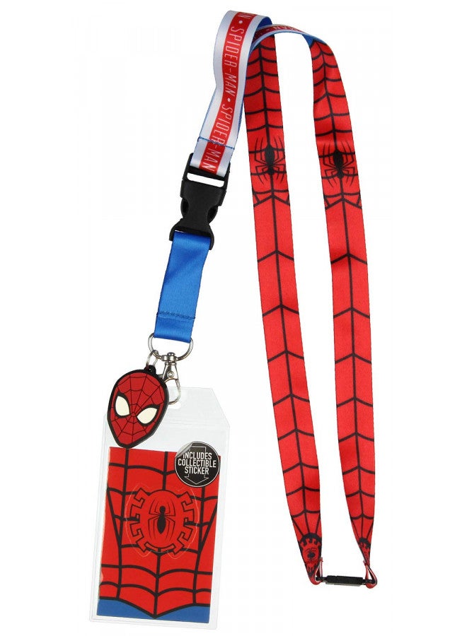 Bioworld Spider-Man Classic ID Lanyard Badge Holder with 1.5" Rubber Charm Pendant and Collectible Sticker - Image 1