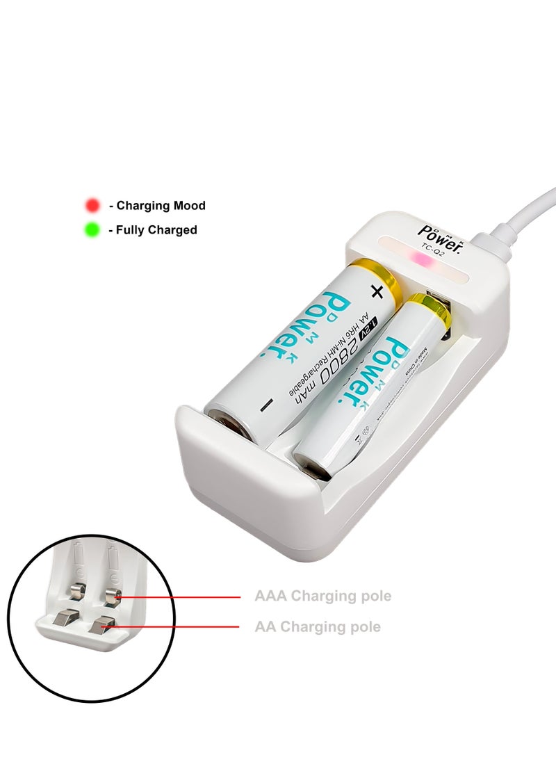 DMK Power 4pcs AAA Batteries 1.2V 1100mAh High Capacity Rechargeable Batteries and TC-Q2 AA AAA Battery Charger 2 Independent Slot Smart Fast Charger with LED Light & Micro USB Cable, Battery Charger  - Image 4