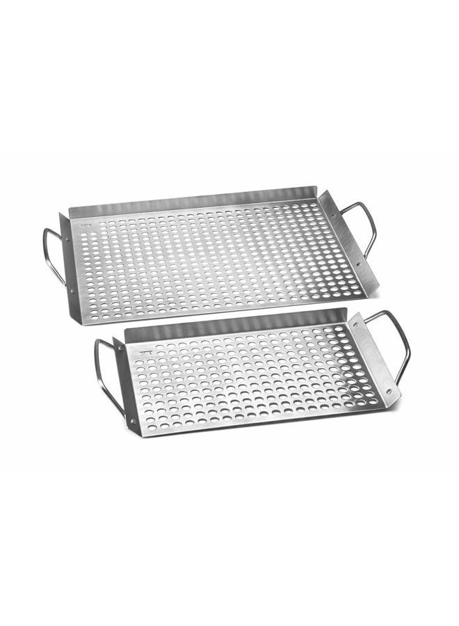 Outset 76630 Stainless Steel Grill Topper Grid, Set of 2, 11"x7" and 11"x17" - Image 1