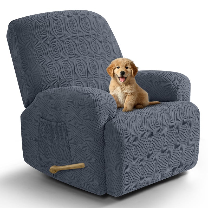 VANSOFY Recliner Chair Covers, 4-Pieces Stretch Recliner Cover Jacquard Soft Reclining Chair Slipcover Furniture Protector with Elastic Bottom for Lazy Boy Recliner(Gray) - Image 1
