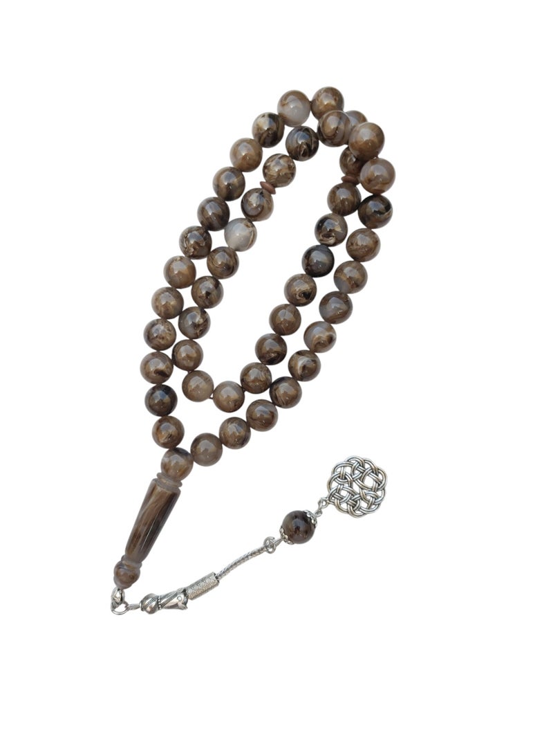 Bakelite prayer beads with tassel, Brown ceramic color