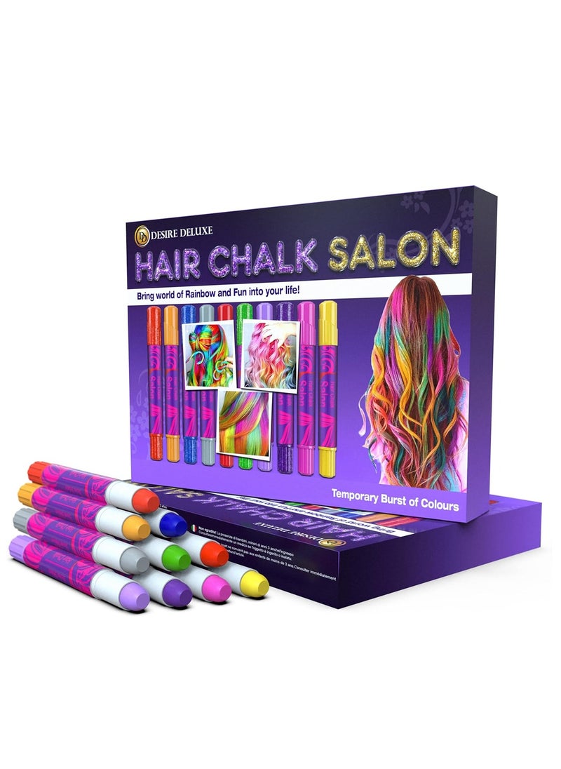 Desire Deluxe Desire Deluxe Hair Chalk for Girls Makeup Kit of 10 Temporary Colour Pens Gifts, Great Toy for Kids Age 5 6 7 8 9 10 11 12 13 Years Old, "Blue,Green,Grey,Pink,Purple  - Image 1