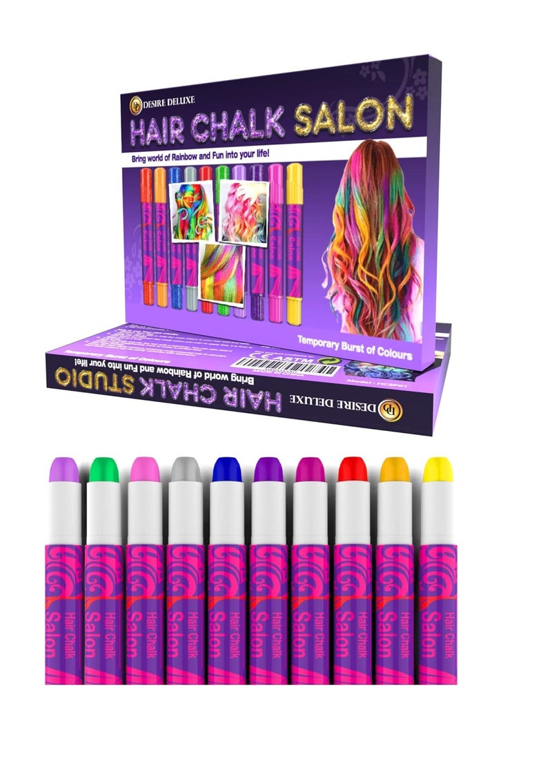Desire Deluxe Desire Deluxe Hair Chalk for Girls Makeup Kit of 10 Temporary Colour Pens Gifts, Great Toy for Kids Age 5 6 7 8 9 10 11 12 13 Years Old, "Blue,Green,Grey,Pink,Purple  - Image 2