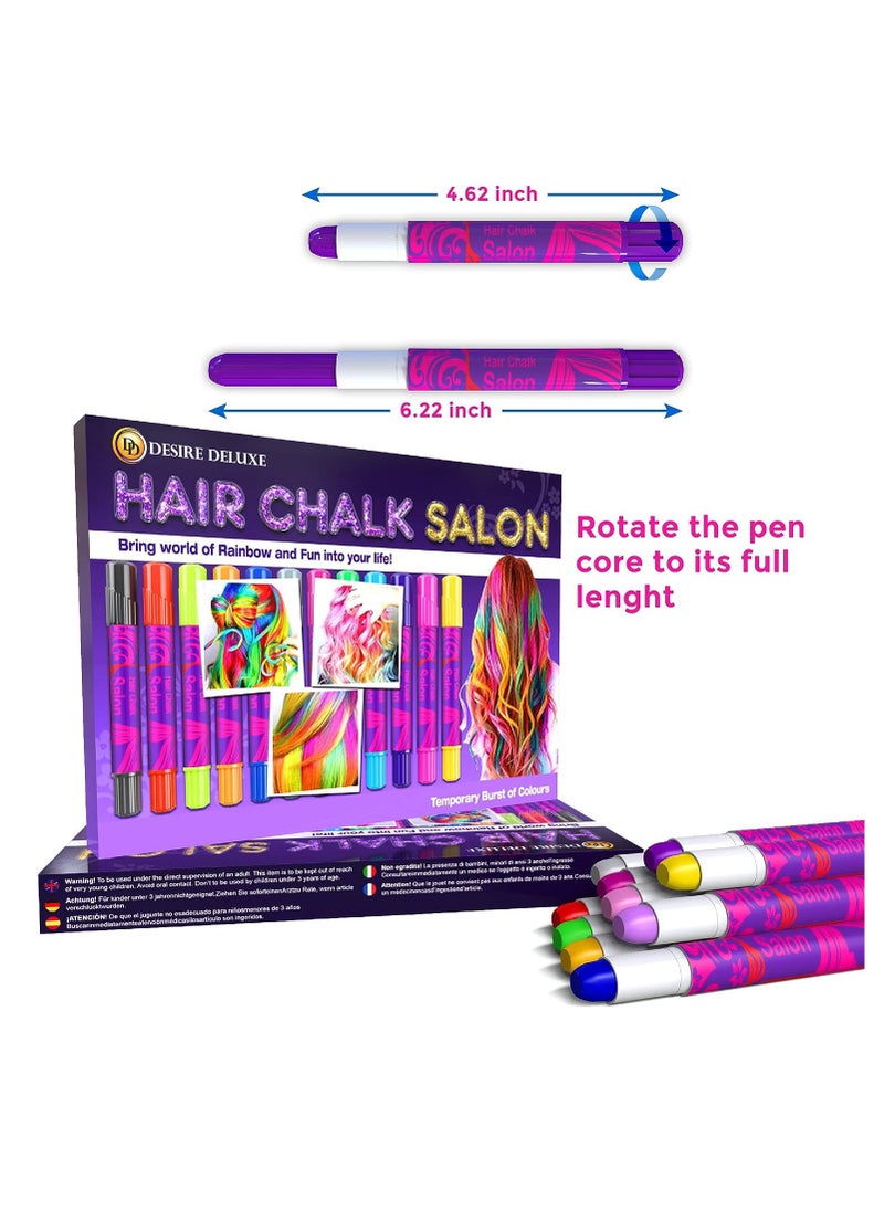 Desire Deluxe Desire Deluxe Hair Chalk for Girls Makeup Kit of 10 Temporary Colour Pens Gifts, Great Toy for Kids Age 5 6 7 8 9 10 11 12 13 Years Old, "Blue,Green,Grey,Pink,Purple  - Image 3