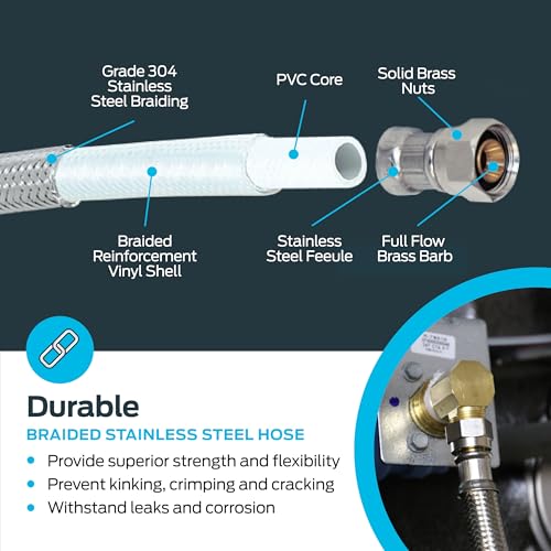 Eastman 6 Ft. Dishwasher Installation Kit, Braided Stainless Steel Supply Line with 3/8 Inch Compression Ends, 3-Prong Angled Power Cord, 48337N - Image 5