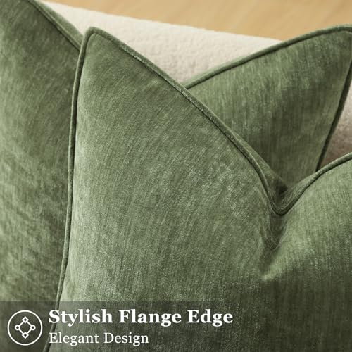 decorUhome Summer Couch Euro Sham Throw Pillow Covers 24x24 Set of 2 Decorative Soft Velvet Modern Cozy Chenille Pillow Cases with Elegant Design for Sofa Bed Living Room Home Decor Olive Green - Image 3
