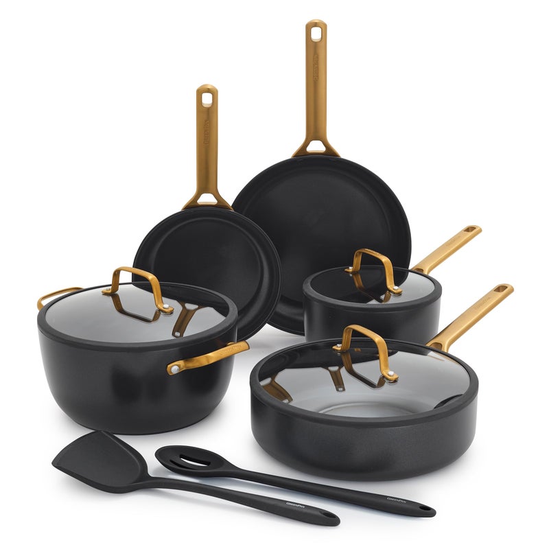 GreenPan Nonstick Reserve Pro 10 Piece Cookware Set NSF Certified Ceramic Hard Anodized PFASFree Pots Pans Set with Lids Stainless Steel Handles Oven Dishwasher Safe Black - Image 2
