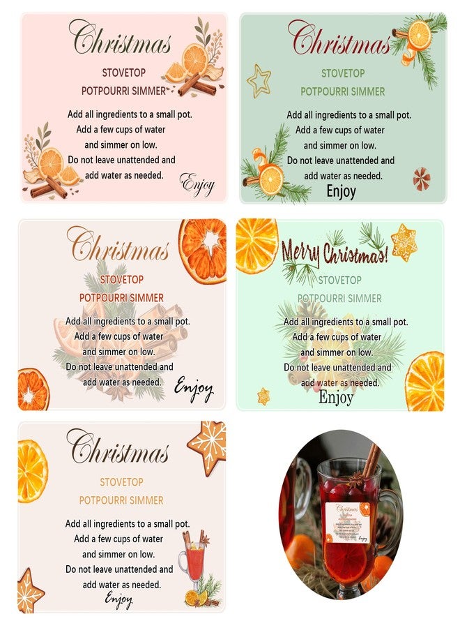 wootile Christmas Stovetop Potpourri Tag Gift Stickers 100 Pcs Simmer Pot Potpourri Instructions Stcikers Stovetop Simmer Instruction Sticker for Christmas Party Holiday Scents and Party Favor (Sticker) - Image 1