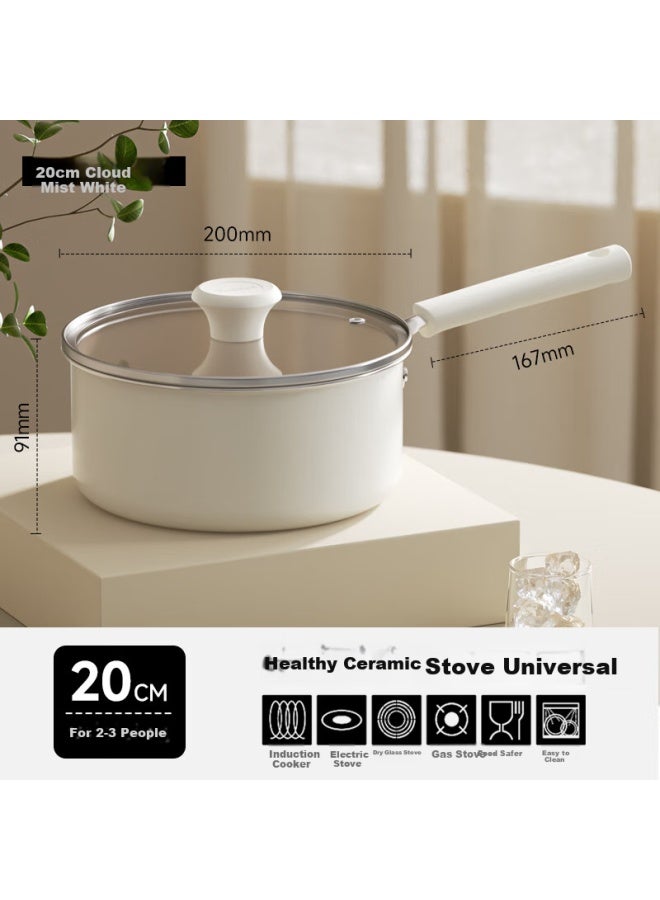 Honcook Ceramic Soup Milk Pot Household Stew Pot With Long Handle For Cooking Stew Porridge On Induction Cooker Gas Stove 20cm