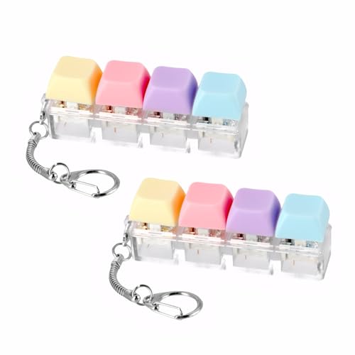 PKRFCJ 2 Pcs Keyboard Fidget 4Key Keyboard Fidget Clicker for Adults Macaron Color Relieve Stress and Anxiety Keychain Accessories Easy to Carry Creative Gifts for Family and Friends - Image 1