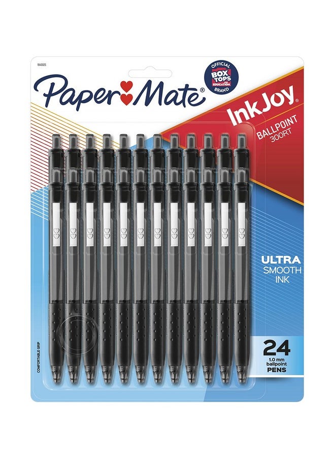 بيبر ميت أقلام حبر جاف قابلة للسحب من Paper Mate InkJoy 300RT، رأس متوسط (1.0 مم)، أسود، 24 قلمًا  - Image 1