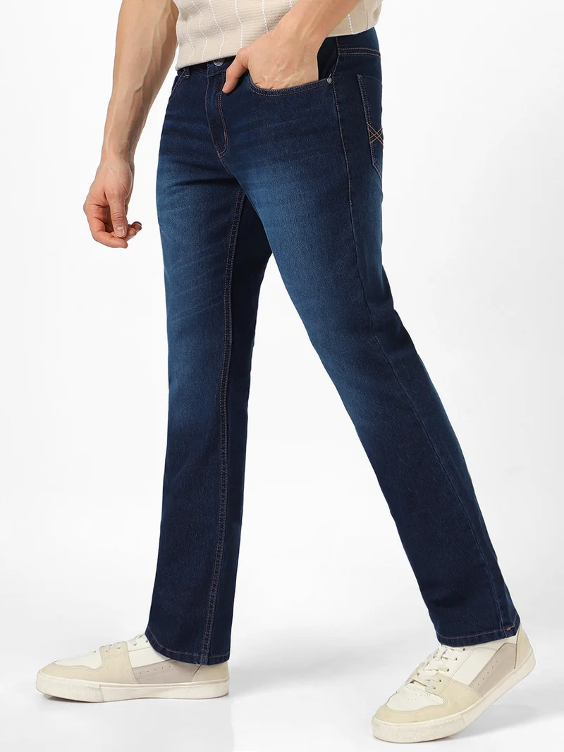 Urbano Fashion  Urbano Fashion Men's Dark Blue Washed Bootcut Jeans Stretchable for Men | Best Price UAE