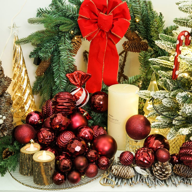 XmasExp 16ct Christmas Balls Ornaments - Shatterproof Large Hanging Ball Decorative Xmas Balls for Holiday Wedding Party Xmas Tree Decoration(3.15""/80mm  Burgundy) - Image 4