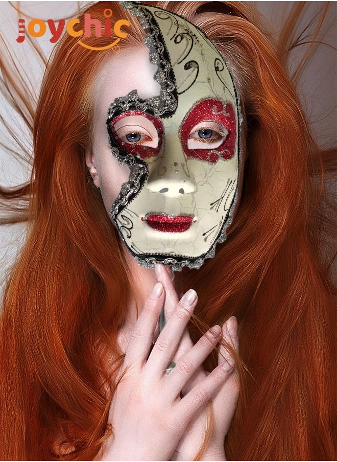 Joychic - Red Makeup Mask with Stick for Venetian Masquerade Prom Party Accessory White - Image 1