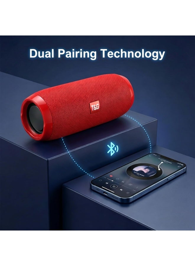T&G 117 China Red High-Power Portable Wireless Speaker with Dual Speaker, TWS, FM Radio, and Hands-Free Call red - Image 4