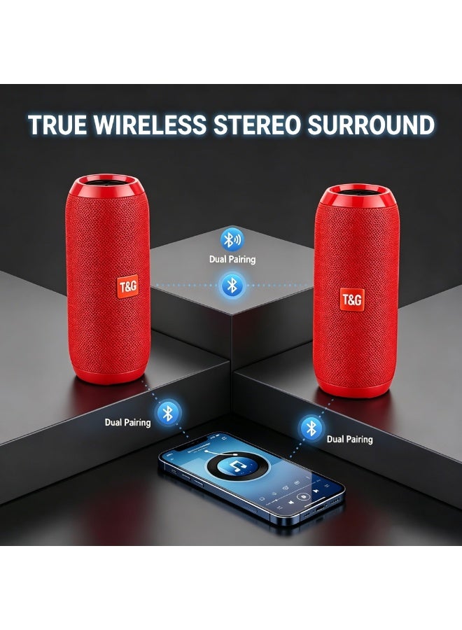 T&G 117 China Red High-Power Portable Wireless Speaker with Dual Speaker, TWS, FM Radio, and Hands-Free Call red - Image 5