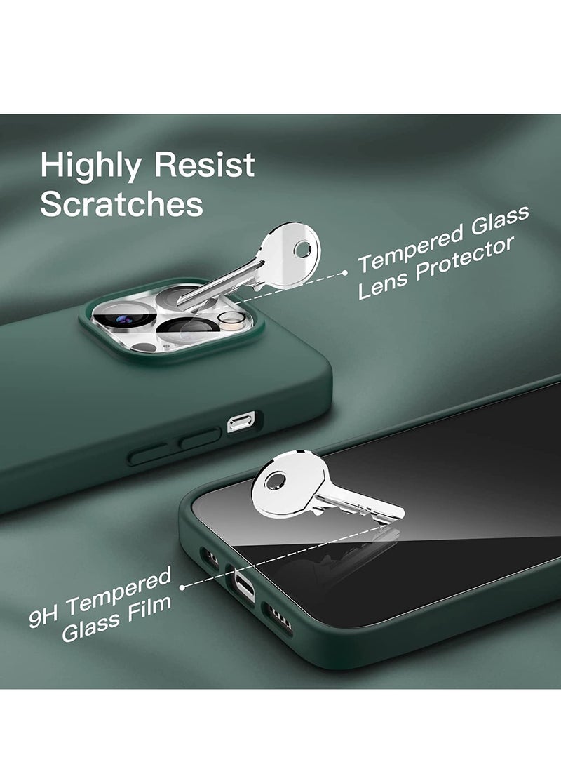 ELTRAZONE 3 in 1 Silicone Case for iPhone 14 Pro Max 6.7-inch, with 2-Pack Screen Protector and 2-Pack Camera Lens Protector, Full Coverage Tempered Glass Film, Shockproof Phone Cover (Midnight Green)  - Image 3