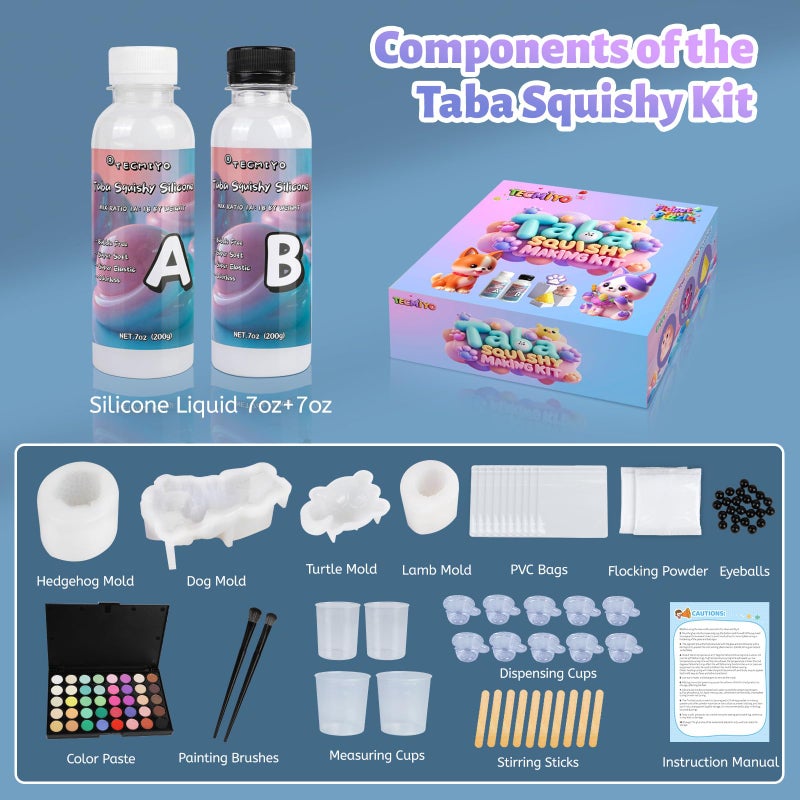 TECMIYO DIY Taba Squishy Kit - Make Your Own Squishies with Animal Molds and 1:1 AB Liquid Silicone Gel (14oz) - Image 2