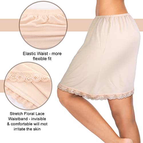 Haysandy 3 Pcs Half Slip for Women Under Dresses Lace Short Trim Half Slips for Underskirt Slip Dress(Medium,Black,White,Nude Color) - Image 2