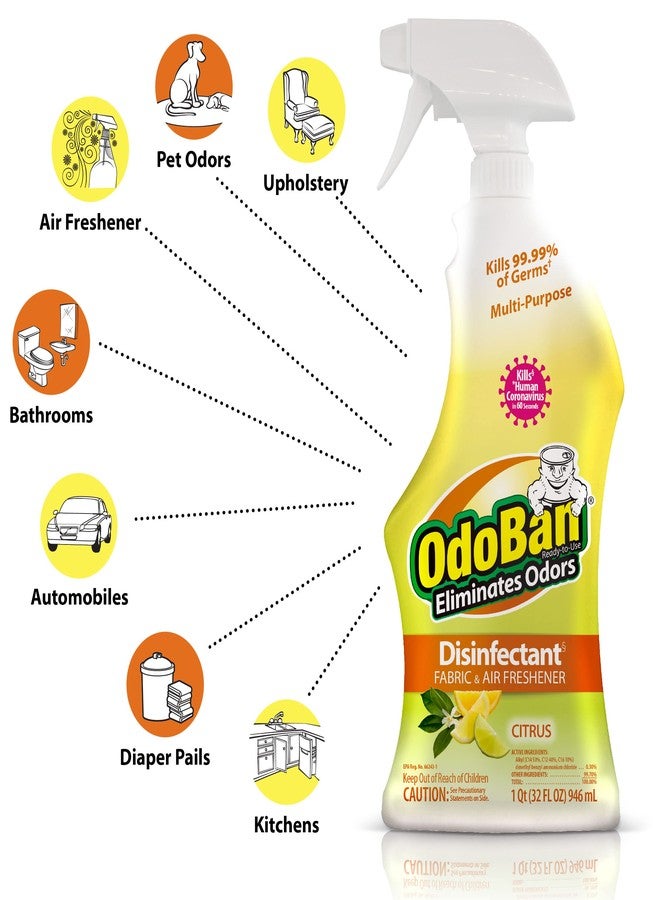 OdoBan Ready-to-Use Disinfectant and Odor Eliminator, Made in the USA, Citrus Scent, 32 Ounce Spray Bottle - Image 2