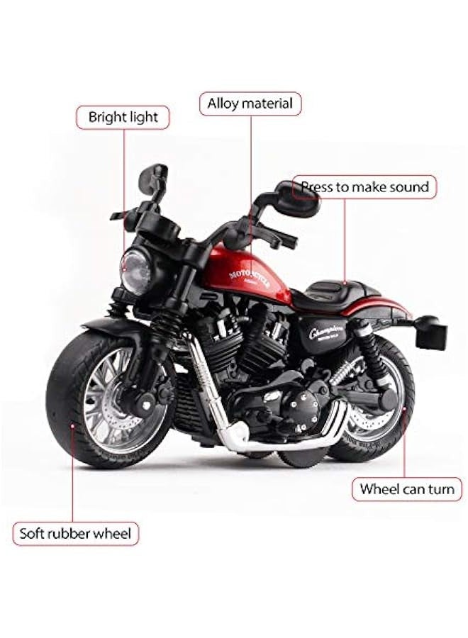Mini Toy Motorcycle - Pull Back Toy Cars with Sound and Light Toy,Toy Motorcycles for Toddlers,Motorcycle Toys for Boys Age 3-9 (Red) - Image 3