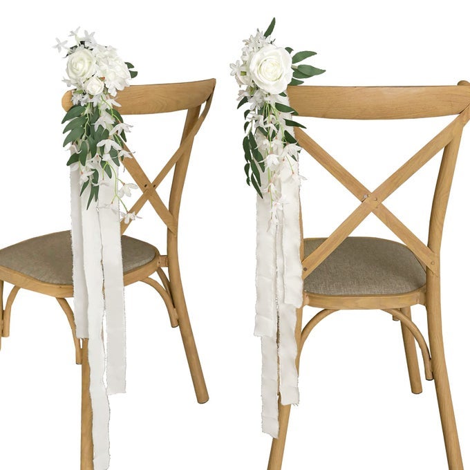 SET OF 8 PEW FLOWERS FOR WEDDING CEREMONY CHAIR DECORATIONS BENCH DECORATION WEDDING AISLE CHAIR DECORATION NATURAL WHITE