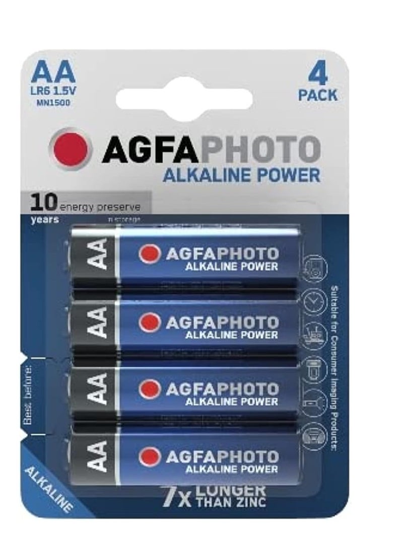 AGFAPHOTO Alkaline Long Lasting Power LR06 AA Pack of 4 Batteries