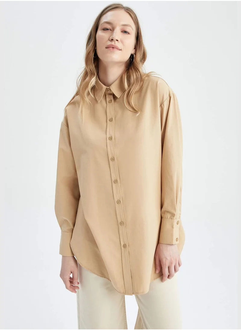 ديفاكتو Woman Relax Fit Shirt Neck Woven Long Sleeve Tunic