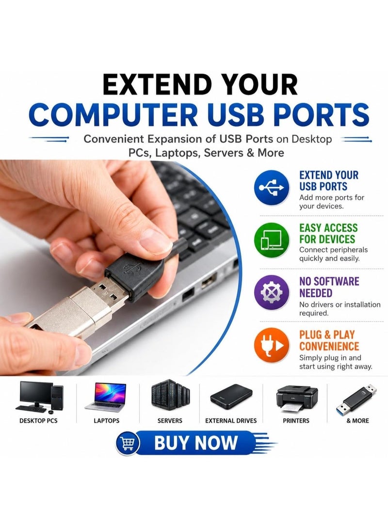 سالاب كابل تمديد USB 2.0، سلك تمديد USB من ذكر إلى أنثى بقدرة 1.5 أمبير للكمبيوتر لتوصيل أجهزة USB مثل الموزع والماوس ولوحة المفاتيح وأجهزة الكاميرا وغيرها (أسود) - Image 3