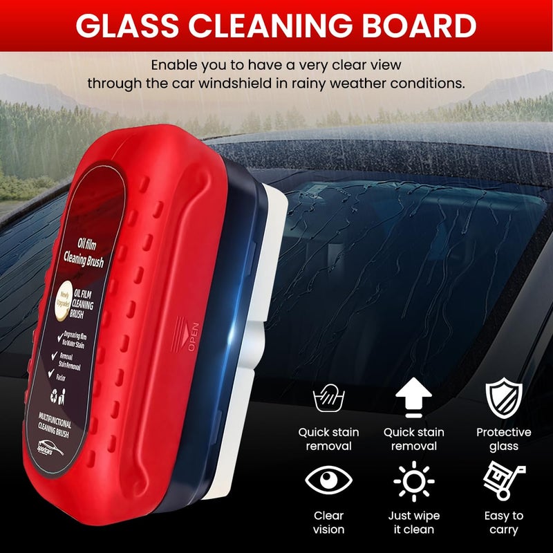 STHIRA® 2 In 1 Automotive Oil Film Cleaning Brush with Scrubber Sponge & Lid Cover Pre-Loaded Non-Scratch Oil Film Removal Degreaser Pad For Glass Windows, Windshield, Doors Multipurpose, Easy Storage - Image 2