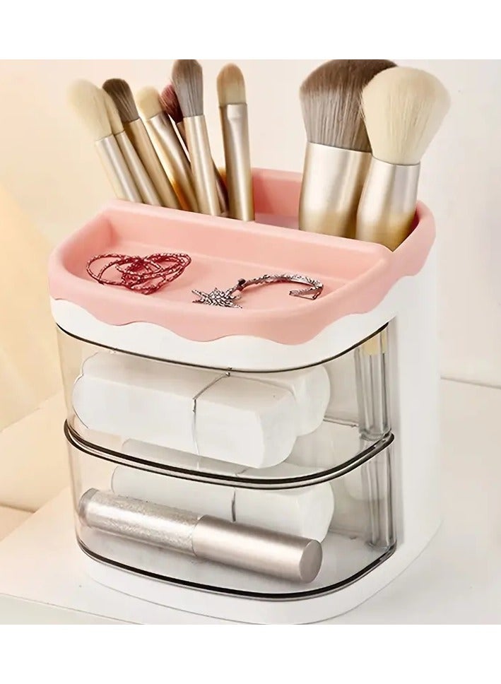 ORiTi 1PC Large Capacity Makeup Storage Box Cosmetic Storage Rack with Rotating Transparent Drawer Stationery Makeup Jewelry Storage Container Desktop Storage Organizer - Image 1