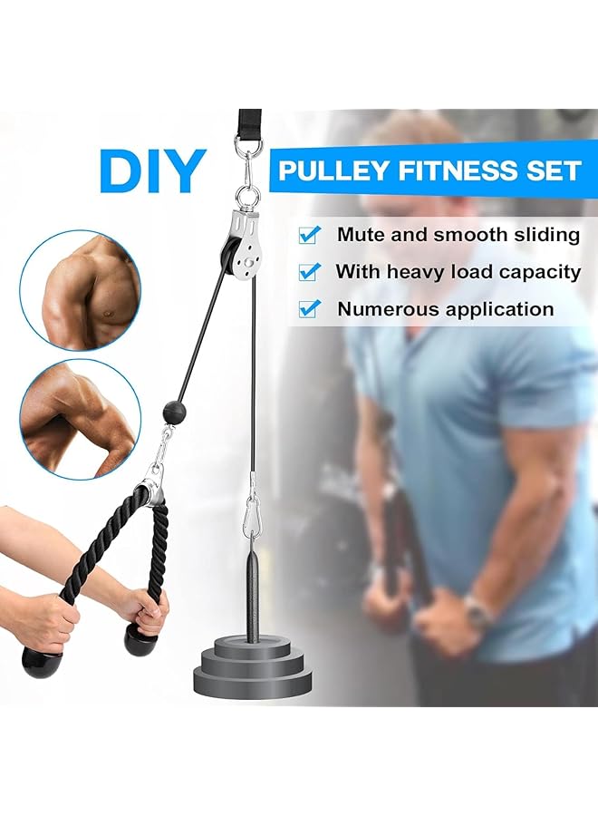 erorex Pulley System Gym, Home Cable Pulley System With Silent Pulley, Tricep Rope, 2M Cables, Loading Pin, 3 Carabiner And Hanging Strap, Home Gym Equipment For Lat Pulldown And Triceps Extension - Image 2