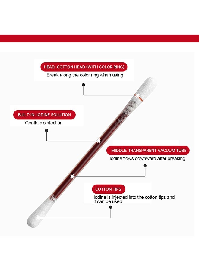 سوميفون 100 قطعة أعواد قطنية يودوفور للاستخدام مرة واحدة للتعقيم في حالات الطوارئ، أعواد قطنية يودوفور معبأة بشكل فردي، لتنظيف الجروح والبشرة والكدمات والاستخدام المنزلي والخارجي والسفر والرياضة وحالات الطوارئ - Image 3