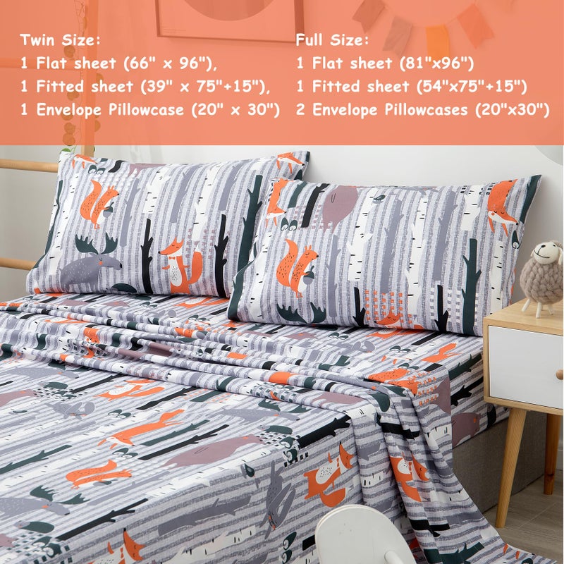JSD Woodland Animals Kids Printed Sheets Set Twin, 3 Piece Soft Fox Microfiber Bed Sheets Deep Pocket - Image 3