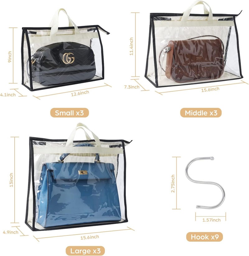 Interesse 9 Pack Dust Bags for Handbags, Clear Handbag and Purse Storage Organizer for Hanging Closet with Zipper, Handles and Hook - Image 2