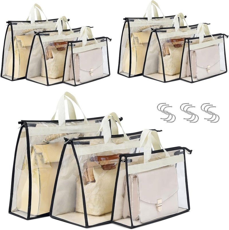 Interesse 9 Pack Dust Bags for Handbags, Clear Handbag and Purse Storage Organizer for Hanging Closet with Zipper, Handles and Hook - Image 1