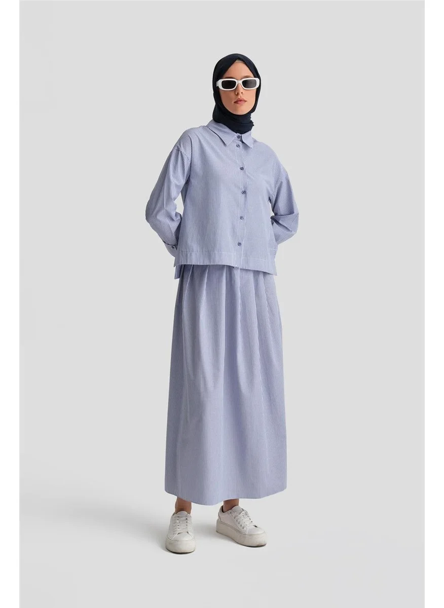 ARMINE Pleated Skirt Striped Suit 24K6851 Indigo